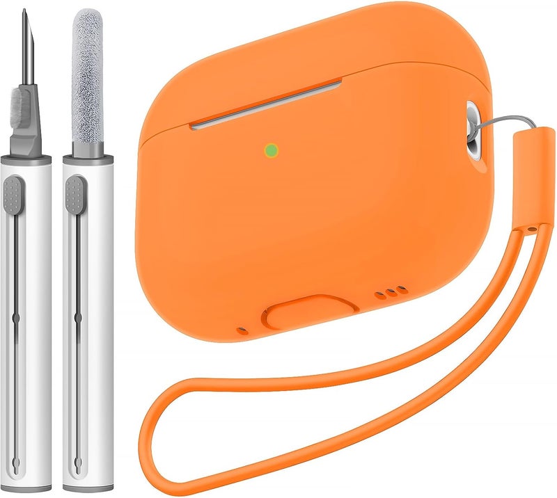 Tandoler Compatible with Airpods Pro 2 Case, Soft Silicone Skin Cover Protective Cases with Cleaner kit and Lanyard Compatible for AirPod Pro 2nd Generation, Front LED Visible-Orange - Image 1